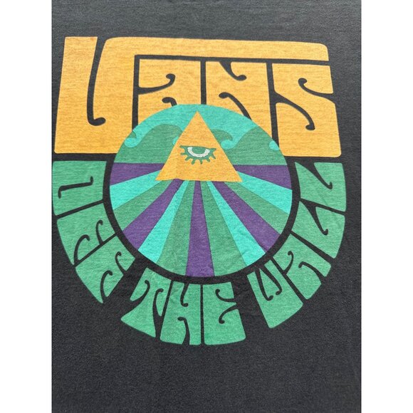 Vans Off The Wall Mens Graphic T-Shirt Small Black Cotton Psychedelic Eye Design - Picture 3 of 6